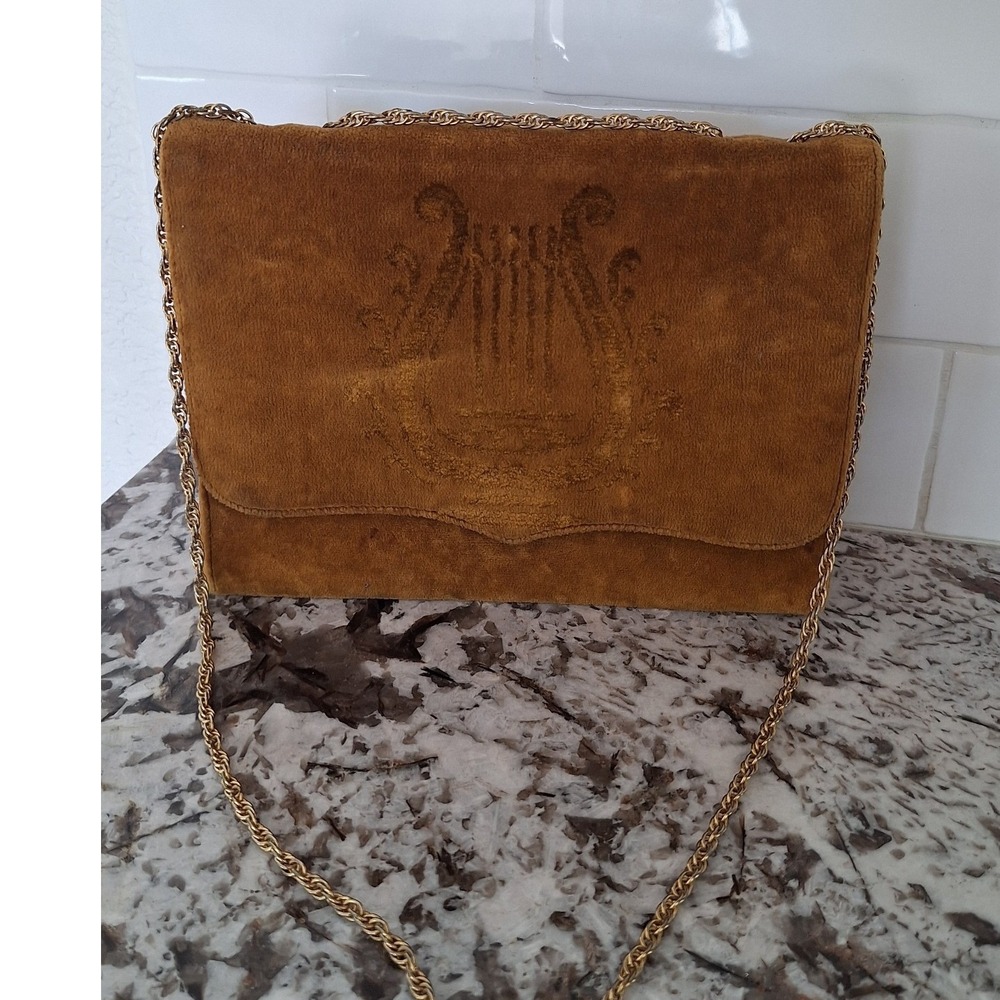 Block vintage brown‎ velvet leather shoulder bag
